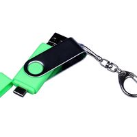Флешка Trio Twist USB, Type-C и Micro USB зеленого цвета